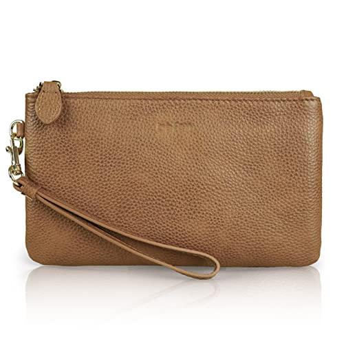 befen Genuine Leather Wristlet Clutch RFID Blocking Bag Cell Phone Wallet Purse Smartphone Wristlet Wallet Purses and Handbags for Women, Vintage Caramel Brown - Image 1