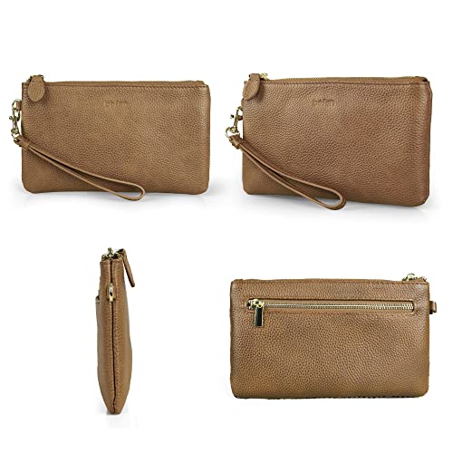 befen Genuine Leather Wristlet Clutch RFID Blocking Bag Cell Phone Wallet Purse Smartphone Wristlet Wallet Purses and Handbags for Women, Vintage Caramel Brown - Image 5