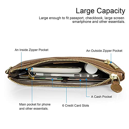 befen Genuine Leather Wristlet Clutch RFID Blocking Bag Cell Phone Wallet Purse Smartphone Wristlet Wallet Purses and Handbags for Women, Vintage Caramel Brown - Image 4