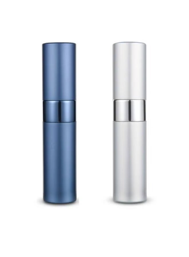 HOMESTAR 2Pcs Portable Mini Refillable Perfume Bottle Set 8ml, with Metallic Exterior & Glass Atomizer Bottle, Travel Interior Sprayer Squeeze Transfer Pipette for Liquid Dispenser(Silver,Dark Blue) - Image 1