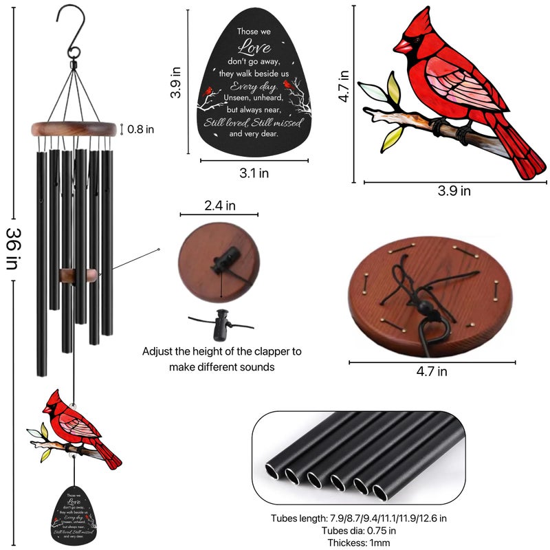 2IMT Memorial Wind Chimes For Loss Of Loved One  Sympathy Gifts For Loss Of Mother/Dad/Husband - Cardinal Wind Chimes For Outside With Mute Option  In Memory Of Loved One Gifts  Sympathy Wind Chimes 36'' - Image 2