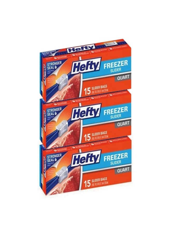 Hefty Freezer Slider Bags, Quart, 15 CT (Pack - 3) - Image 1