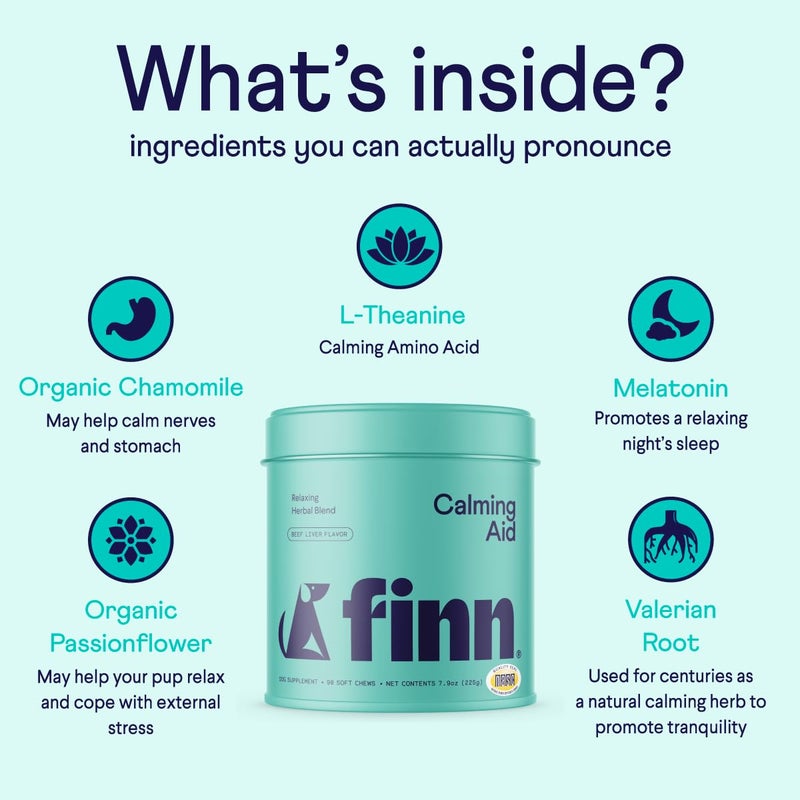 Finn Calming Aid for Dogs - Natural Calming Chews with Melatonin to Support Stress, Separation & Sleep - 90 Soft Chews - Image 2