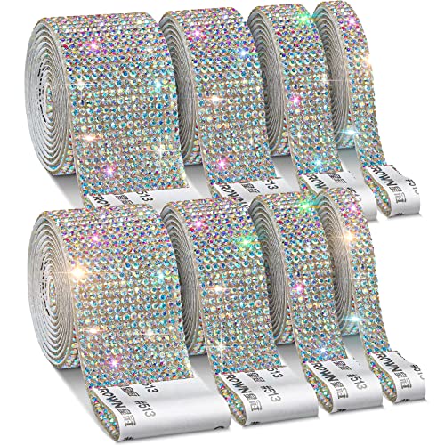 Cludoo 8 Rolls Rhinestone Ribbons,Cludoo 8 Yard Silver Self Adhesive Rhinestone Ribbon, Bling Crystal Diamond Ribbon Roll Wrap Glittering Rhinestones Sticker for Decoration Car DIY Arts Crafts Wedding - Image 1