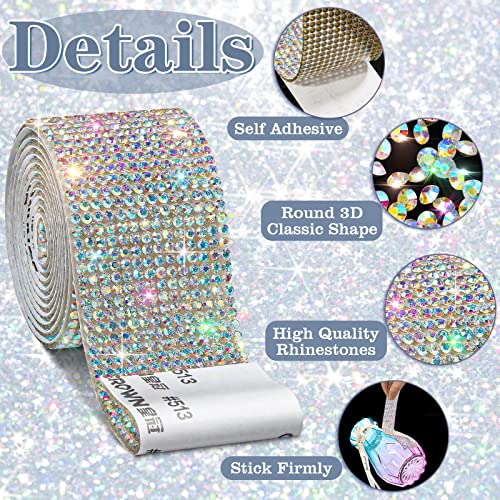 Cludoo 8 Rolls Rhinestone Ribbons,Cludoo 8 Yard Silver Self Adhesive Rhinestone Ribbon, Bling Crystal Diamond Ribbon Roll Wrap Glittering Rhinestones Sticker for Decoration Car DIY Arts Crafts Wedding - Image 3
