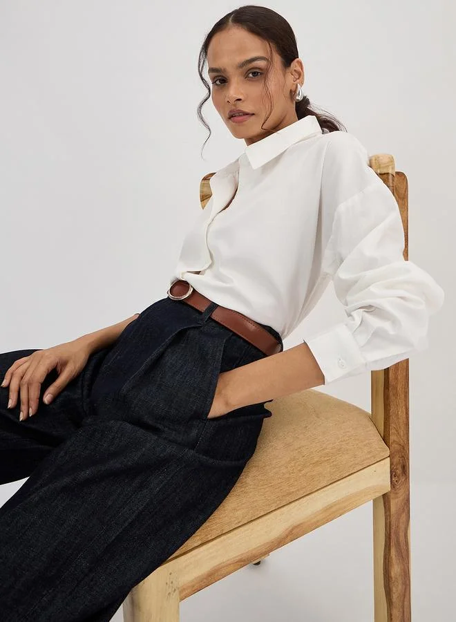 Femmella  White Cotton Back Button Detailing Shirt for Women | Best Price UAE