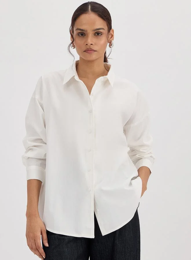 Femmella  White Cotton Back Button Detailing Shirt for Women | Best Price UAE