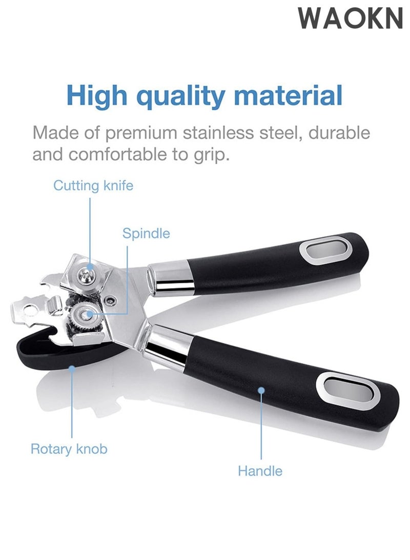 دبليو أيه أو كي أن فتاحة علب يدوية، فتاحة علب يدوية 3 في 1 بمقبض كبير الحجم سهل الدوران، فتاحة زجاجات مريحة مع قبضة يد مضادة للانزلاق لكبار السن، فتاحة علب ذات حواف ناعمة (أسود) - Image 3