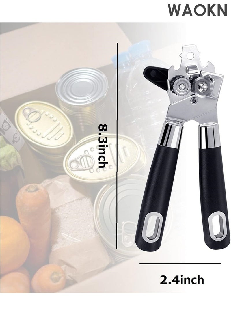 دبليو أيه أو كي أن فتاحة علب يدوية، فتاحة علب يدوية 3 في 1 بمقبض كبير الحجم سهل الدوران، فتاحة زجاجات مريحة مع قبضة يد مضادة للانزلاق لكبار السن، فتاحة علب ذات حواف ناعمة (أسود) - Image 5
