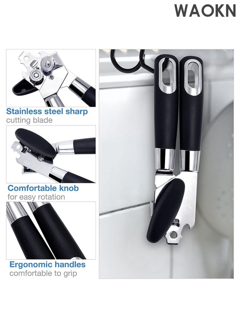 دبليو أيه أو كي أن فتاحة علب يدوية، فتاحة علب يدوية 3 في 1 بمقبض كبير الحجم سهل الدوران، فتاحة زجاجات مريحة مع قبضة يد مضادة للانزلاق لكبار السن، فتاحة علب ذات حواف ناعمة (أسود) - Image 4