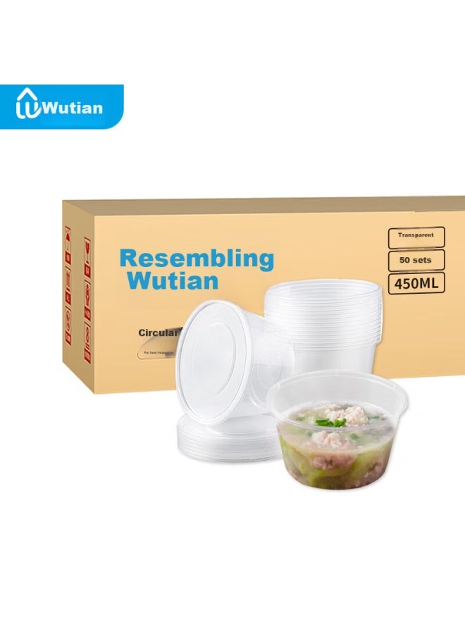 Yata Wutian Disposable Food Containers, Takeout Boxes, Plastic Round Containers With Lids, 450ml, 50 Sets, Takeout Soup Bowls - Image 5