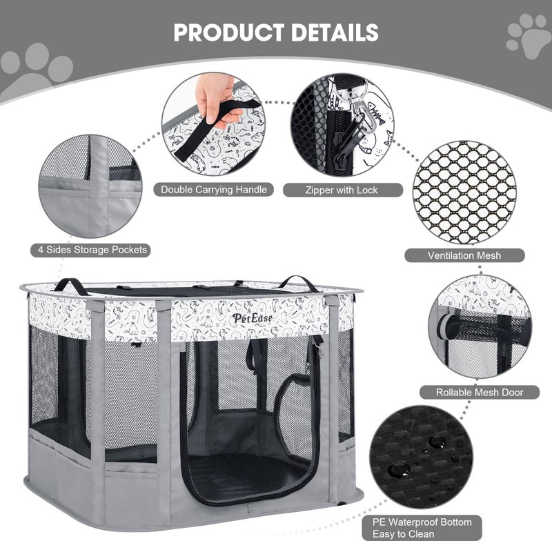 PETEASE Portable Cat Playpen with Litter Box, Cat Enclosure for Camping, Cat Recovery Playpen After Surgery, Foldable Indoor Outdoor Pet Tent for Cats Rabbits Puppies (Light Gray) - Image 4