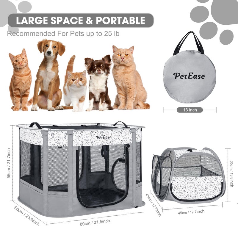 PETEASE Portable Cat Playpen with Litter Box, Cat Enclosure for Camping, Cat Recovery Playpen After Surgery, Foldable Indoor Outdoor Pet Tent for Cats Rabbits Puppies (Light Gray) - Image 3