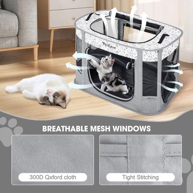 PETEASE Portable Cat Playpen with Litter Box, Cat Enclosure for Camping, Cat Recovery Playpen After Surgery, Foldable Indoor Outdoor Pet Tent for Cats Rabbits Puppies (Light Gray) - Image 2