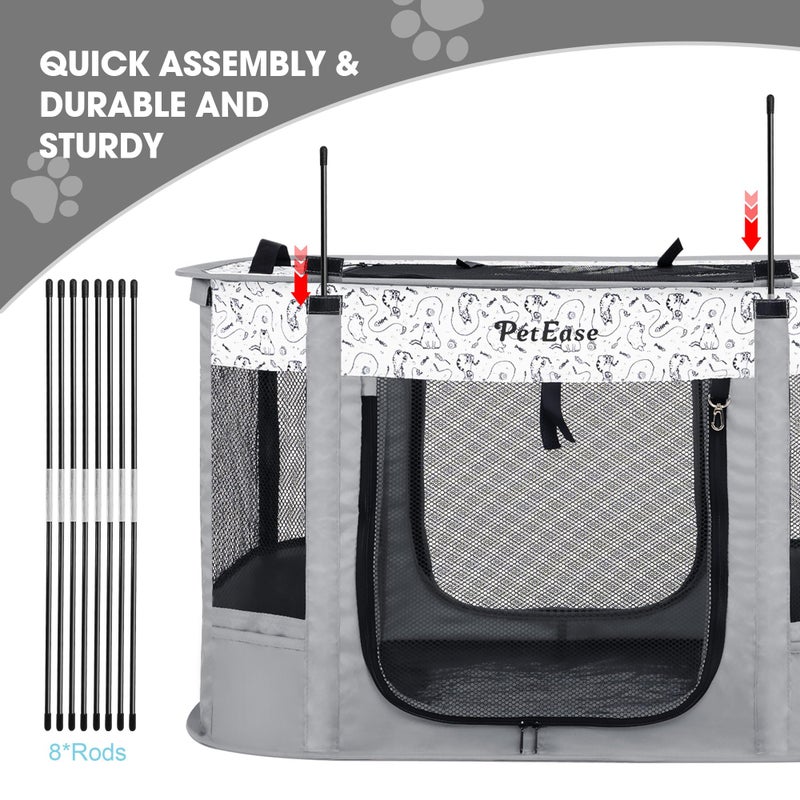 PETEASE Portable Cat Playpen with Litter Box, Cat Enclosure for Camping, Cat Recovery Playpen After Surgery, Foldable Indoor Outdoor Pet Tent for Cats Rabbits Puppies (Light Gray) - Image 5
