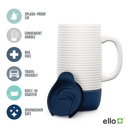 Ello Jane 18oz Ceramic Travel Mug with Handle, Splash-Resistant Slider Lid and Built-in Coaster, Perfect for Coffee and Tea, BPA Free, Dishwasher Safe, Holiday Gift Her Him, Midnight - Image 2