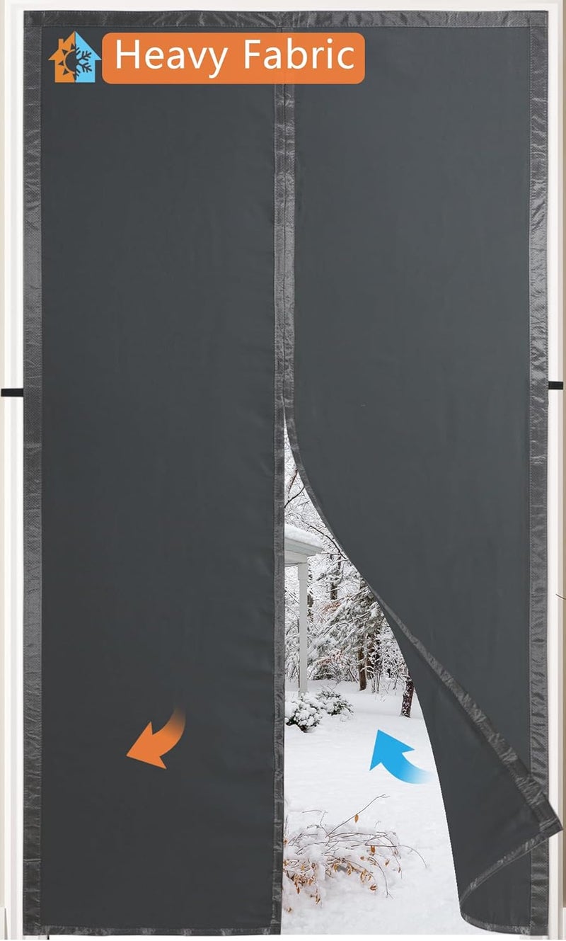 Mpmedo Magnetic Thermal Insulated Door Curtains,Upgraded-Fabric Folding Door for doorways,Temporary Attic Door Insulation Cover,Dark Grey Fabric Magnetic Screen Door,Door Draft Stopper for Summer Winter - Image 1