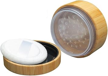 UPSTORE 1PCS 30G30ML1oz Empty Environmental Bamboo Appearance Loose Powder Cosmetic Jars Makeup Storage Case Box Holder Container with Plastic Sifter and Sponge Puff Baby Powder Puff Kit DIY Beauty Tool - Image 2