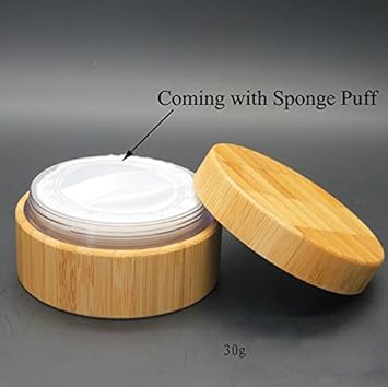 UPSTORE 1PCS 30G30ML1oz Empty Environmental Bamboo Appearance Loose Powder Cosmetic Jars Makeup Storage Case Box Holder Container with Plastic Sifter and Sponge Puff Baby Powder Puff Kit DIY Beauty Tool - Image 4