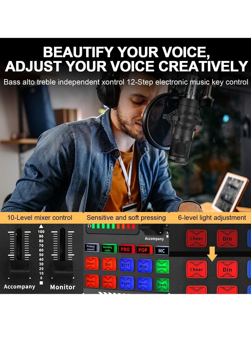 BORTONY - Sound Card Podcast Kit Bundle with Audio Interface F998 Voice Changer Sound Card Condenser Karaoke Microphone Mic Stand and Mic Pop Filter Multi Sound Effects for Live Streaming Podcast Mic Starter Kit DJ Audio Mixer for Podcast and Live - Image 1
