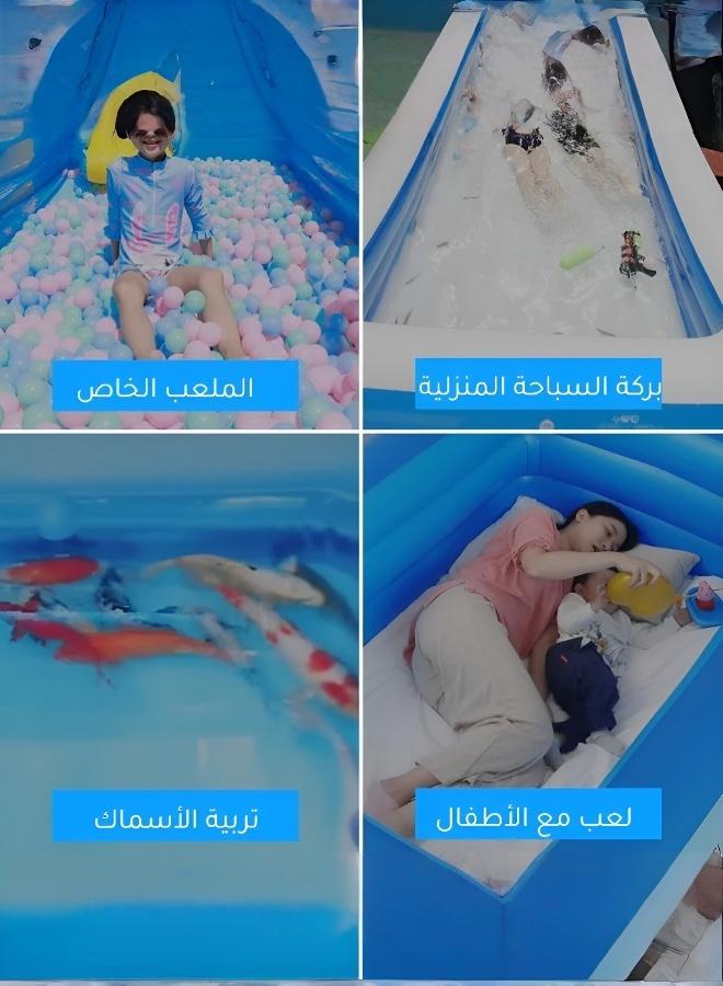 حوض سباحة منفوخ، مقاس 210×140×60 سم، حوض عائلي منفوخ بثلاث حلقات، حوض مستطيل فوق الأرض مصنوع من مادة PVC السميكة المقاومة للتآكل، مناسب للأطفال والكبار، للاستخدام الخارجي في الحدائق والفناءات الخلفية للاستمتاع بالألعاب المائية في الصيف (بدون مضخة هواء) - Image 3