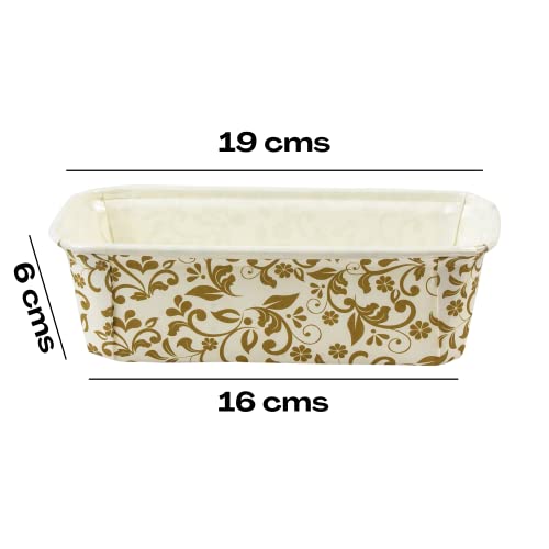 Esslly Bake n Serve Paper Loaf Pan | Gold Floral Design | 250g Capacity | Greaseproof & Oven Safe | 158x55x52 mm | Pack of 25 | Ideal for Cakes, Bread & More - Image 3