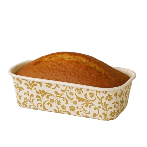 Esslly Bake n Serve Paper Loaf Pan | Gold Floral Design | 250g Capacity | Greaseproof & Oven Safe | 158x55x52 mm | Pack of 25 | Ideal for Cakes, Bread & More - Image 1