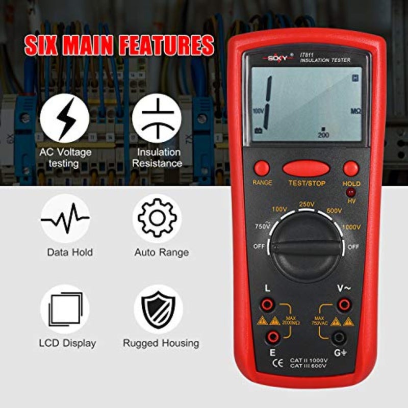 Insulation Resistance Meter Digital Ohmmeter Handheld Insulation Tester 0.1MΩ-2000MΩ Auto-Ranging High Accuracy LCD Insulation Measurement Instrument - Image 5