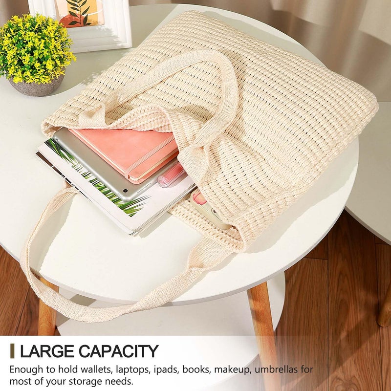 hatisan Crochet Bags for Women Large Tote Bag Aesthetic Handbag Shoulder Bag Hippie Bag Knit Bag (Beige-1) - Image 2
