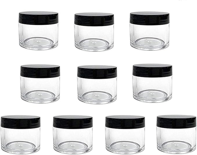 UPSTORE 10 Pcs 30ml 1oz Plastic Cosmetic Jars Empty Refillable Clear Round Pot Jars with White Lid Makeup Sample Storage Containers for Eye Shadow Lotion Cream Jewelry Craft