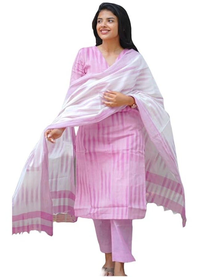 ANNI Designer Women's Cotton Kurta Pant Dupatta Set | Light Pink Kurti   Set for Women | Kurta Sets for Woman | Pure Cotton Kurti Set | 3-Piece Festival Ethnic Dress|M - Image 1