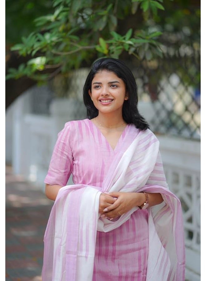 ANNI Designer Women's Cotton Kurta Pant Dupatta Set | Light Pink Kurti   Set for Women | Kurta Sets for Woman | Pure Cotton Kurti Set | 3-Piece Festival Ethnic Dress|M - Image 2