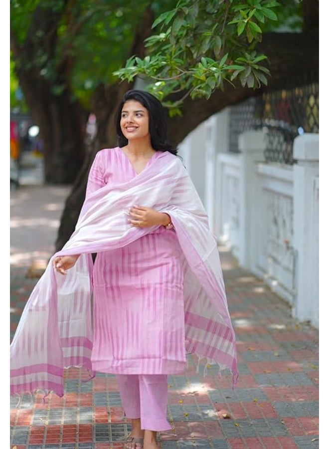 ANNI Designer Women's Cotton Kurta Pant Dupatta Set | Light Pink Kurti   Set for Women | Kurta Sets for Woman | Pure Cotton Kurti Set | 3-Piece Festival Ethnic Dress|M - Image 3