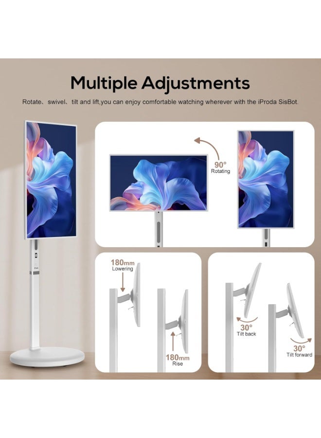 فلاشهوك شاشه متنقله شاشة تلفزيون محمولة مقاس 27 بوصة مع شاشة تعمل باللمس، تلفزيون ذكي متحرك على عجلات 8 جيجابايت + 128 جيجابايت، يدعم متجر جوجل، دوران كامل، مشاركة عرض متعددة، نظام تشغيل أندرويد 13، بطارية مدمجة - Image 3