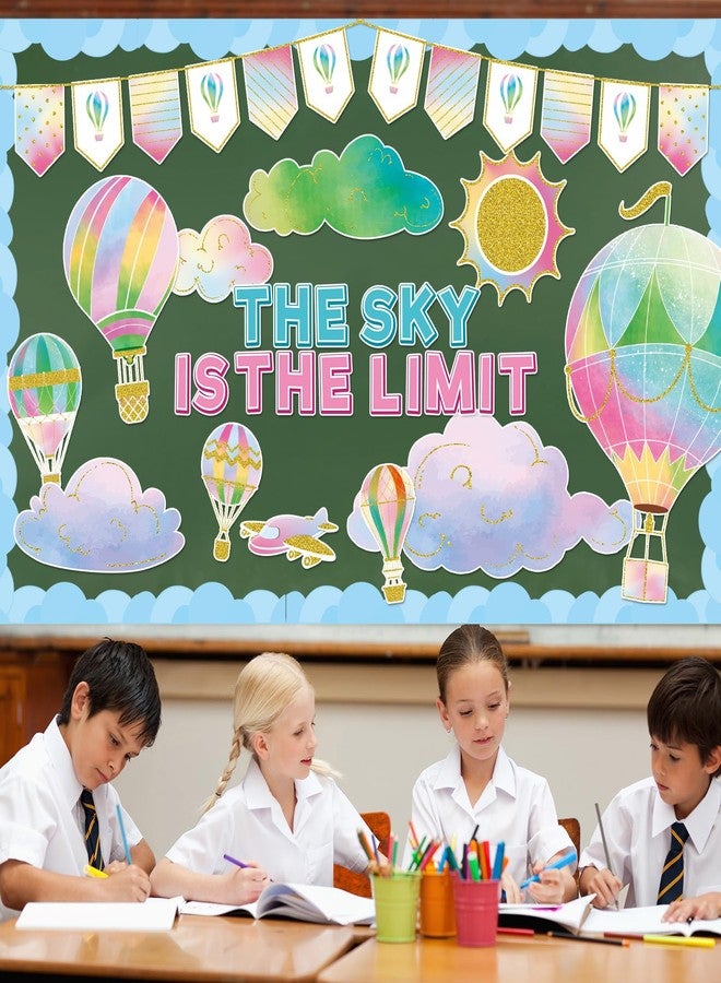 QOUBAI Hot Air Balloon Bulletin Board The Sky is The Limit Classroom Bulletin Board Decorations Colorful Hot Air Balloon Cloud Cutouts Decorations for Back to School Office Home Chalkboard Decor Wall Door - Image 5