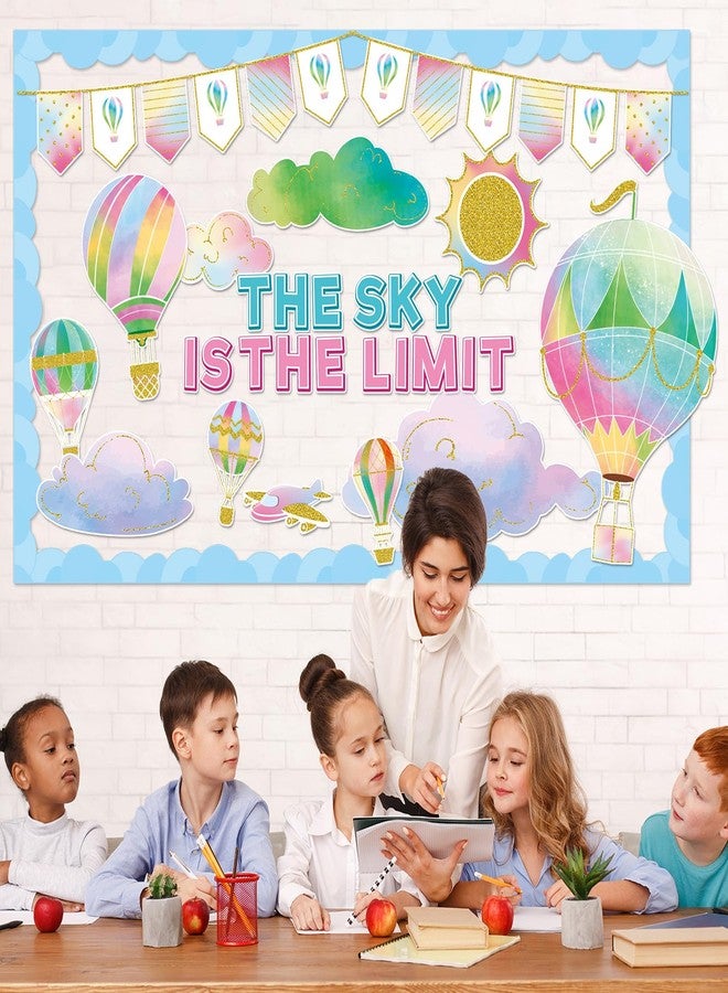 QOUBAI Hot Air Balloon Bulletin Board The Sky is The Limit Classroom Bulletin Board Decorations Colorful Hot Air Balloon Cloud Cutouts Decorations for Back to School Office Home Chalkboard Decor Wall Door - Image 4