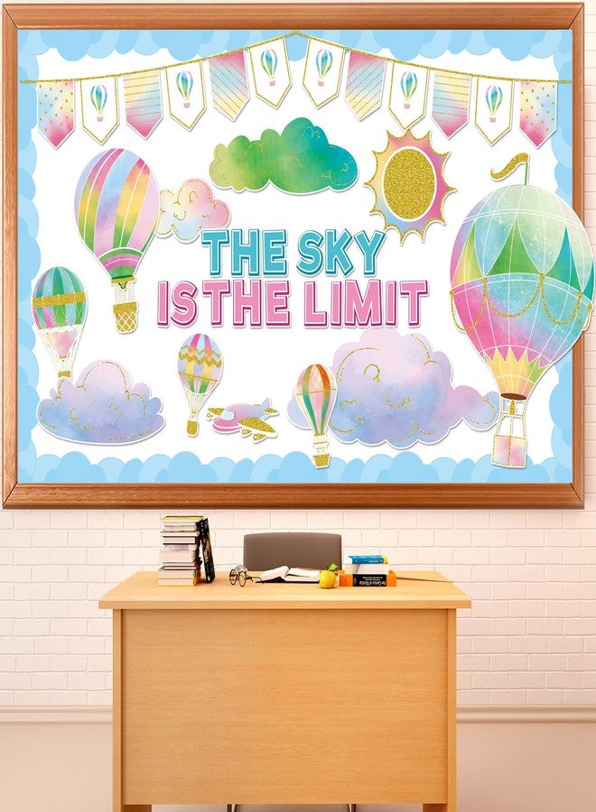 QOUBAI Hot Air Balloon Bulletin Board The Sky is The Limit Classroom Bulletin Board Decorations Colorful Hot Air Balloon Cloud Cutouts Decorations for Back to School Office Home Chalkboard Decor Wall Door - Image 1