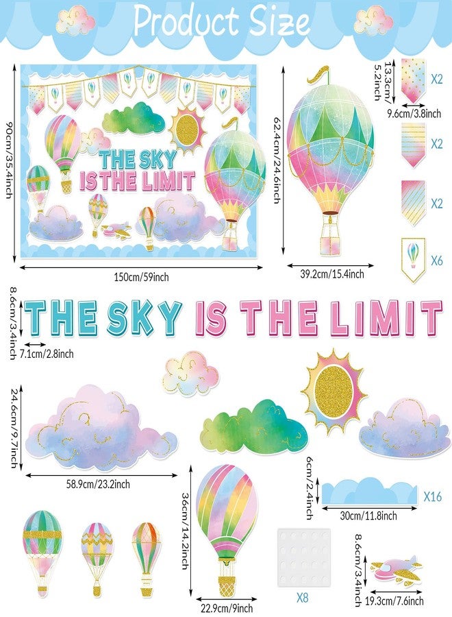 QOUBAI Hot Air Balloon Bulletin Board The Sky is The Limit Classroom Bulletin Board Decorations Colorful Hot Air Balloon Cloud Cutouts Decorations for Back to School Office Home Chalkboard Decor Wall Door - Image 2