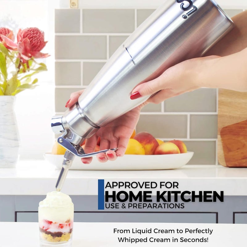 ICO 1 L (1 Quart) Professional Stainless Steel Whipped Cream Dispenser for Homemade Whipping Cream, Whipped Cream Dispenser for Desserts, Dips, Sauces, and Infused Oils & Liquors - Image 5