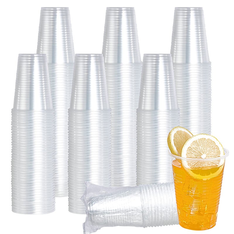 Vplus 500 Pack 9 OZ Clear Plastic Cups Individually Wrapped PP Plastic Cups Disposable 9 OZ Drinking Glasses for Hotel Party Thanksgiving Christmas