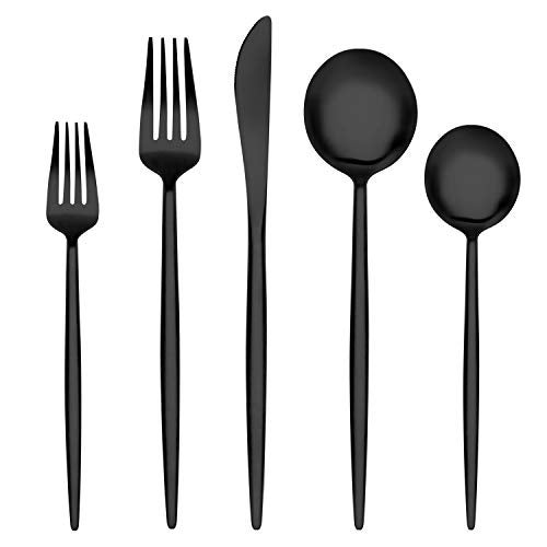 BEGEEL Matte Black Silverware Set,BEGEEL 20 Piece Stainless Steel Flatware Set,Service for 4,Satin Finish Tableware,Cutlery Sets,Utensil Sets for Kitchen and Home,Dishwasher Safe - Image 1