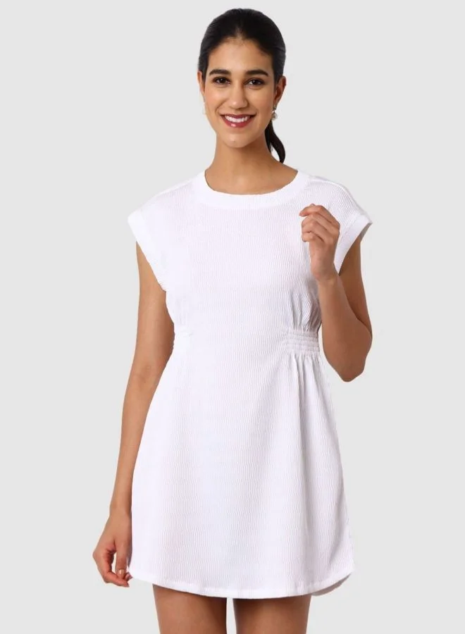 مرفوعة Women Regular Fit Textured Crew Neck Sleeveless Mini Dress