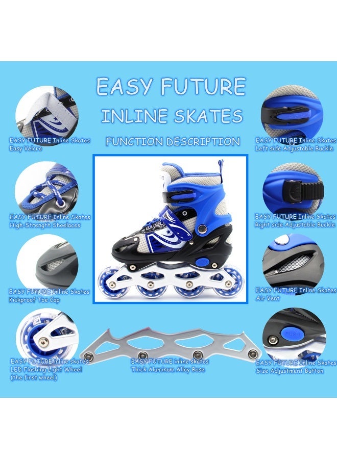 EASY FUTURE Roller Skates Adjustable Inline Skates for Kids Flashing LED Wheels Skate Shoes for Boys Girls Beginners Including Full Protective Gear Set NO.1301H - Image 2