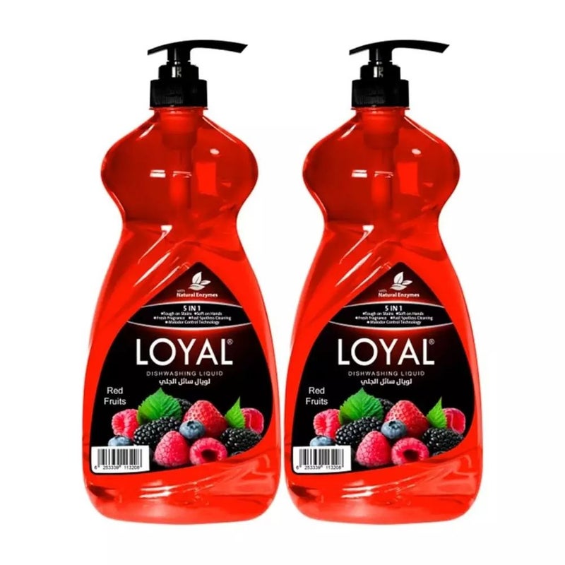 Loyal 5 in 1 Dishwashing Liquid with Red Fruits fragrance- 2X1.5Ltrs