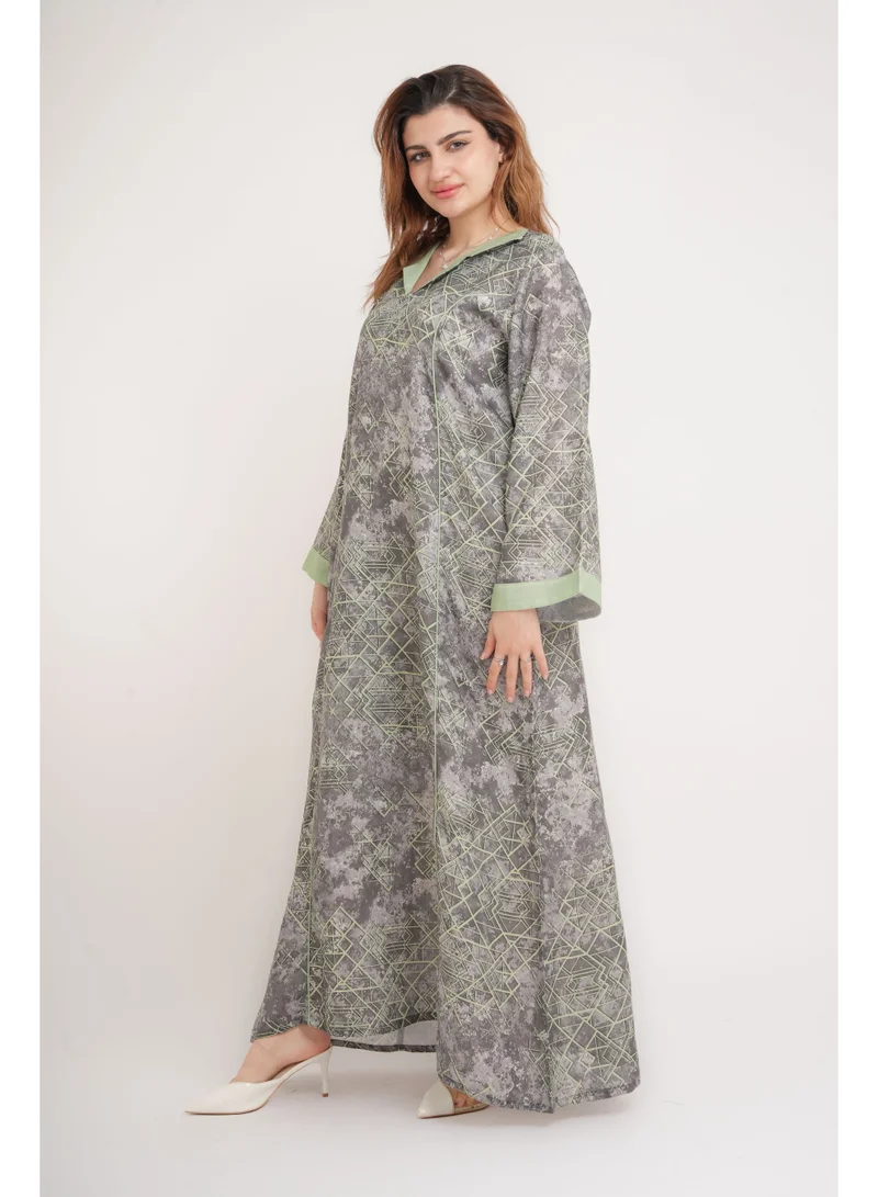 IKKXA Elegant Patterns Collared Jalabiya IN099 Green