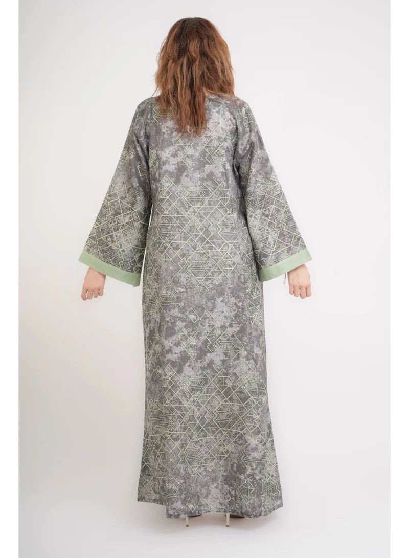 IKKXA Elegant Patterns Collared Jalabiya IN099 Green