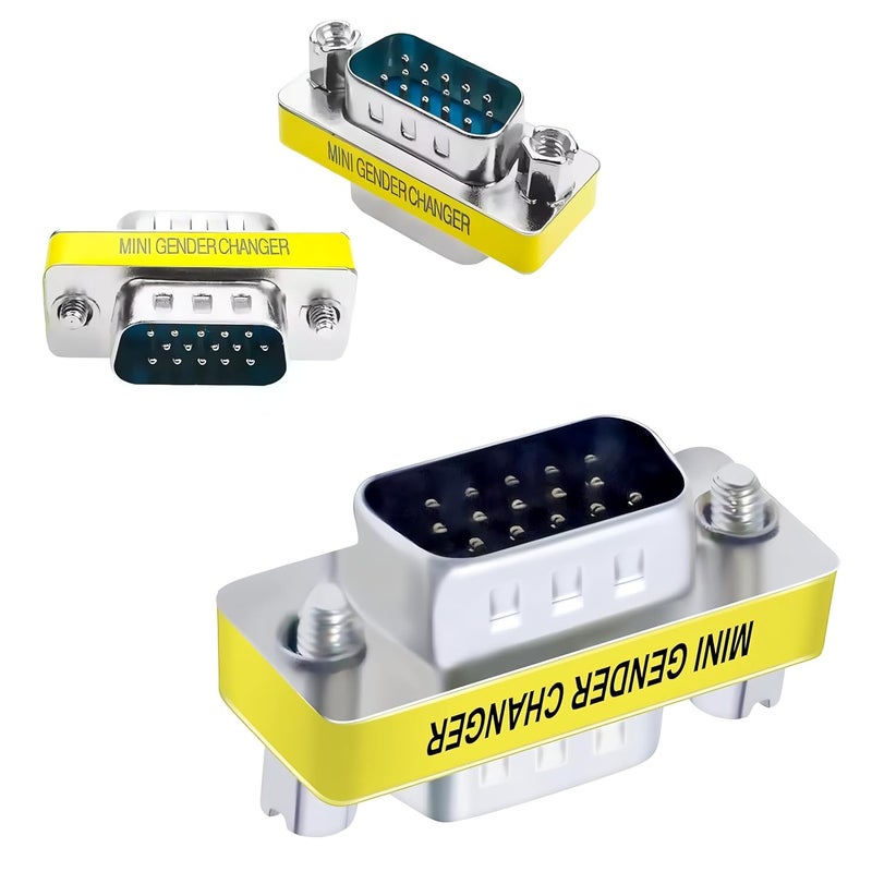 KNEUTRIX VGA SVGA HD15 Male to Male Mini Gender Changer Coupler Adapter (3 Pieces) VGA M/M - Image 1