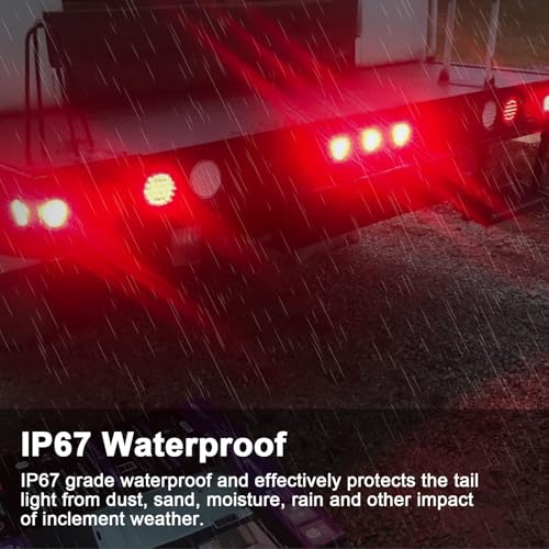 Jamarco 4" Inch Round Led Trailer Tail Lights Kit, 4" Round Led Stop Turn Tail Lights 24LED, 4Amber+2Red Mini Marker Lights, 13.8" Red Led 3RD Brake Identification Trailer Light Bar, 25ft Wiring Harness - Image 5