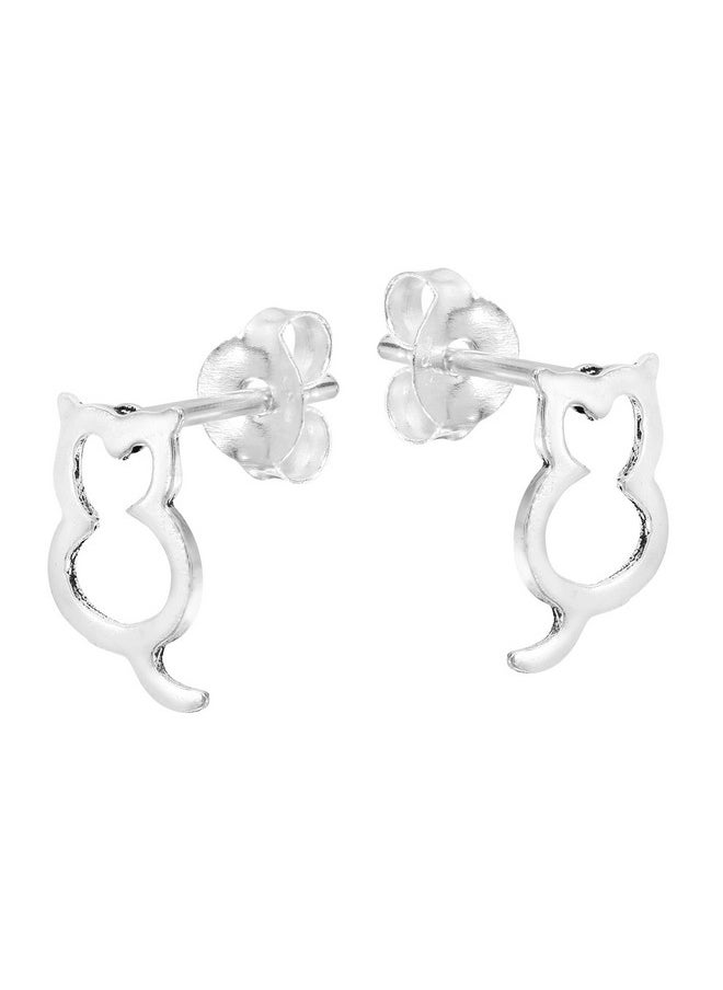 AeraVida Cute Little Fat Cat Silhouette .925 Sterling Silver Post Drop Stud Earrings For Pet And Feline Lover'S And Animal Inspired Fashion Accessories  - Image 2