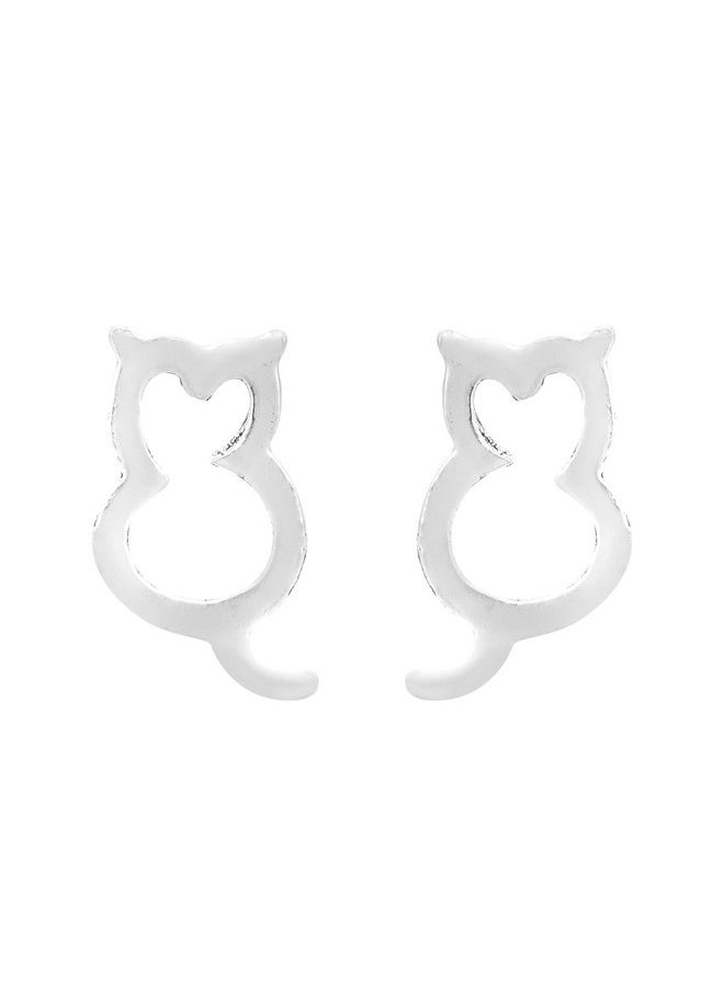 AeraVida Cute Little Fat Cat Silhouette .925 Sterling Silver Post Drop Stud Earrings For Pet And Feline Lover'S And Animal Inspired Fashion Accessories  - Image 1